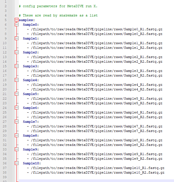 Sample layout in the config file