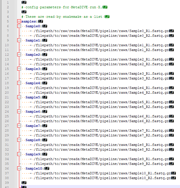 Sample layout in the config file (spaces shown)